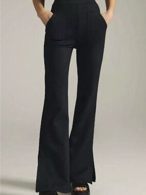 Maeve Anthropologie Eve Flare Ponte Pants Black Pull-On Pockets Medium